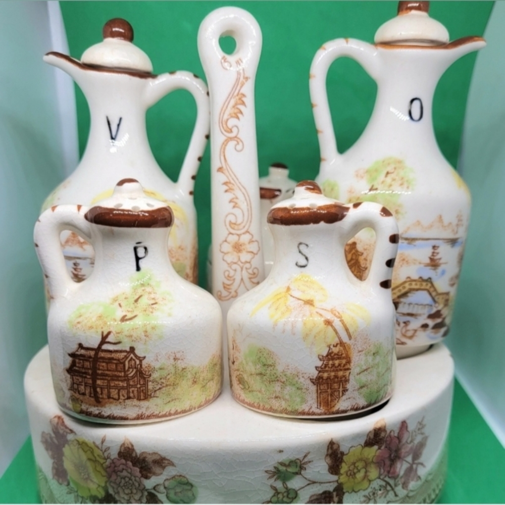 Vintage dining, kitchen, commodity set, salt pepper set, oil vinegar set, antiqu